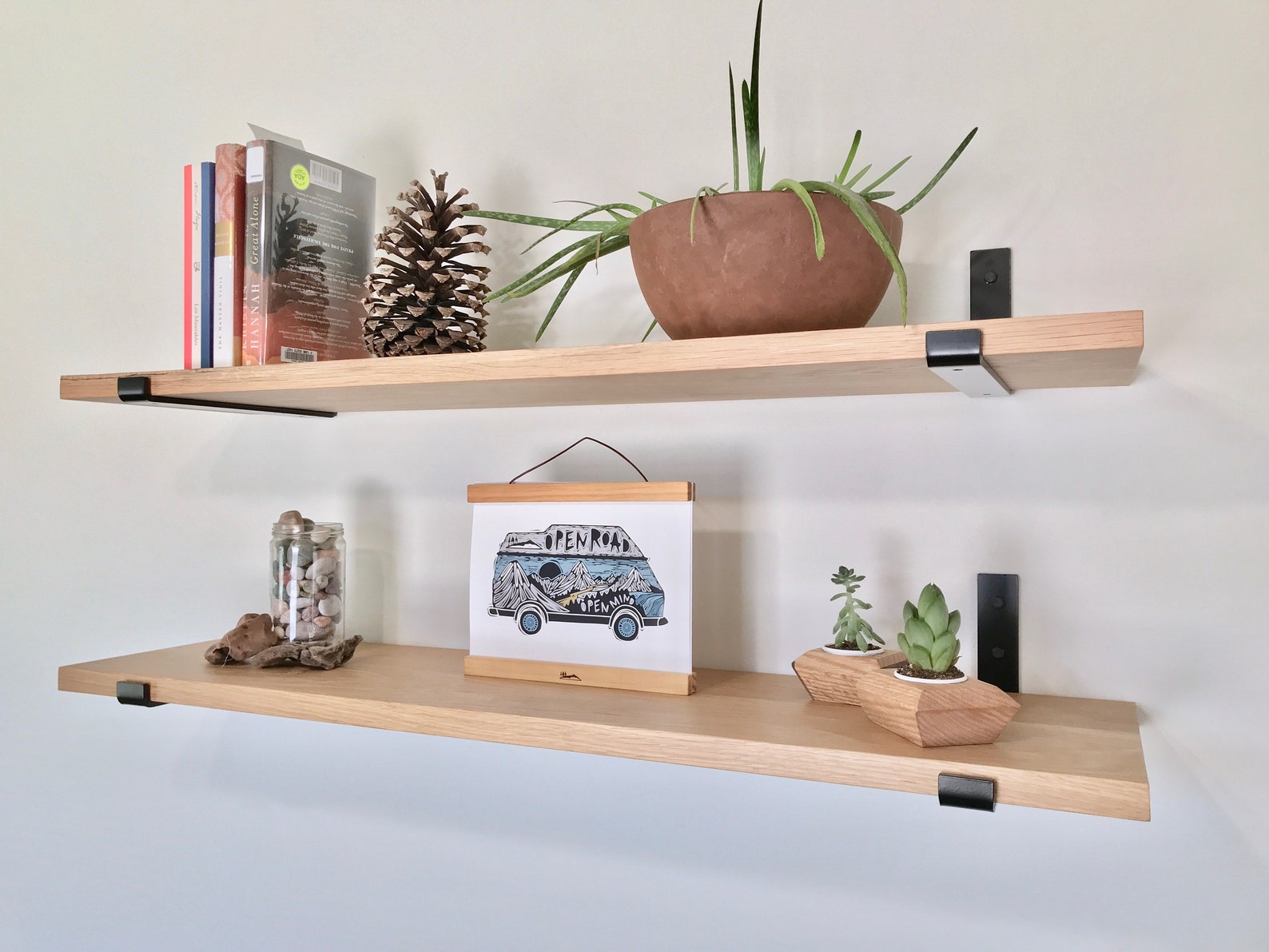 White Oak Premium Floating Shelves With Heavy Duty Iron Etsy