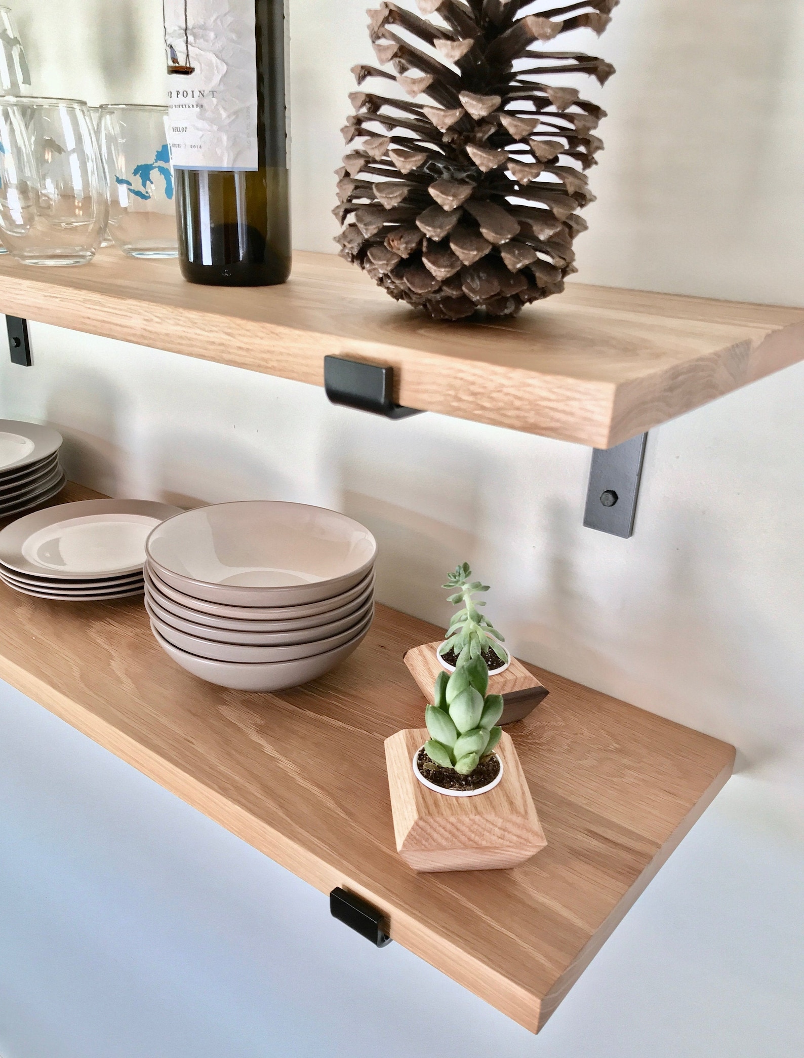 White Oak Premium Floating Shelves With Heavy Duty Iron Etsy