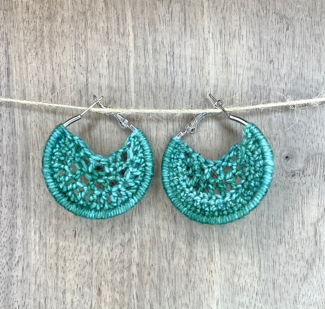 Crochet Hoop Earrings Classic Teal Etsy