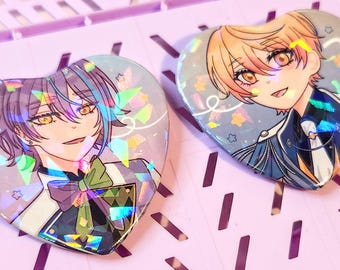 Rui & Tsukasa Holographic Heart PIns