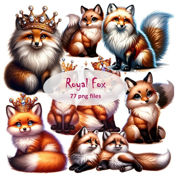 77 Royal Fox Clip Art, Siberian Fox Sublimation, Cute Fox Clipart, Luxurious Fury Images, Glam Animals, Fox Digital Stickers,Transparent png