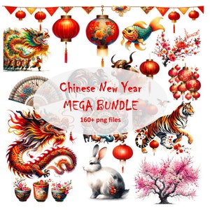 160+ Chinesisches Neujahr Mega Bundle Clip Art, Asien Clipart, Bilder chinesische Zeichen, chinesische Kultur, digitale Bilder, Sublimation, kommerzielle Nutzung