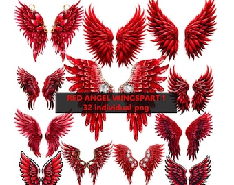 Red Wings Clipart,part1, 32 Transparent Png,Wings Png, Angel Wings Clipart,Red Wings Png, Feather Wings Png, Heaven Clipart,Digital Download