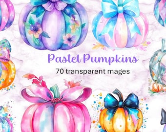 Clipart di zucca pastello ad acquerello: disegni autunnali femminili (PNG)