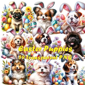 Clipart de coelhinho da Páscoa, adesivo de cachorrinhos fofos em aquarela, álbum de recortes, raças de cães engraçadas e fofas, PNG transparente, feliz Páscoa, planejador