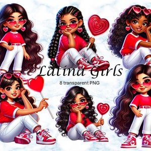 8 adorabili ragazze latine clipart bundle / download digitale di graziose bambine latine / PNG sublimazione per uso commerciale, ragazza ispanica 3D