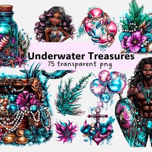 Clipart de tesoros submarinos, diseño digital de concha rosa azul iridiscente, sublimación de criaturas marinas PNG transparente, sirena, corales, agua