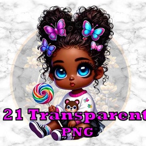 Cute African American Baby Girl Clipart, Adorable Afro Kid, Sweet Baby Image, Transparent Background PNG, Digital Download Commercial Use