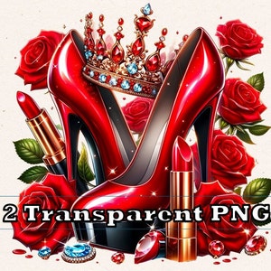 Glam Red Heels e Lipstick Clipart, Sublimazione della moda e Design digitale DTF, Adesivo digitale chic per magliette e artigianato, Regalo per lei