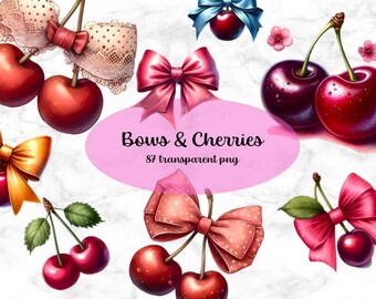Bundle de cliparts cerises : aquarelle cerise PNG (téléchargement numérique)