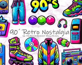 90&#39;s Retro Nostalgia Clipart, 80s 90s Digital Icons, Neon 90s Digital Download, Retro 90s Stickers, 90s Party Decor, Commercial Use