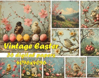 Vintage Easter Digital Paper: Bird & Floral Ephemera (PNG)