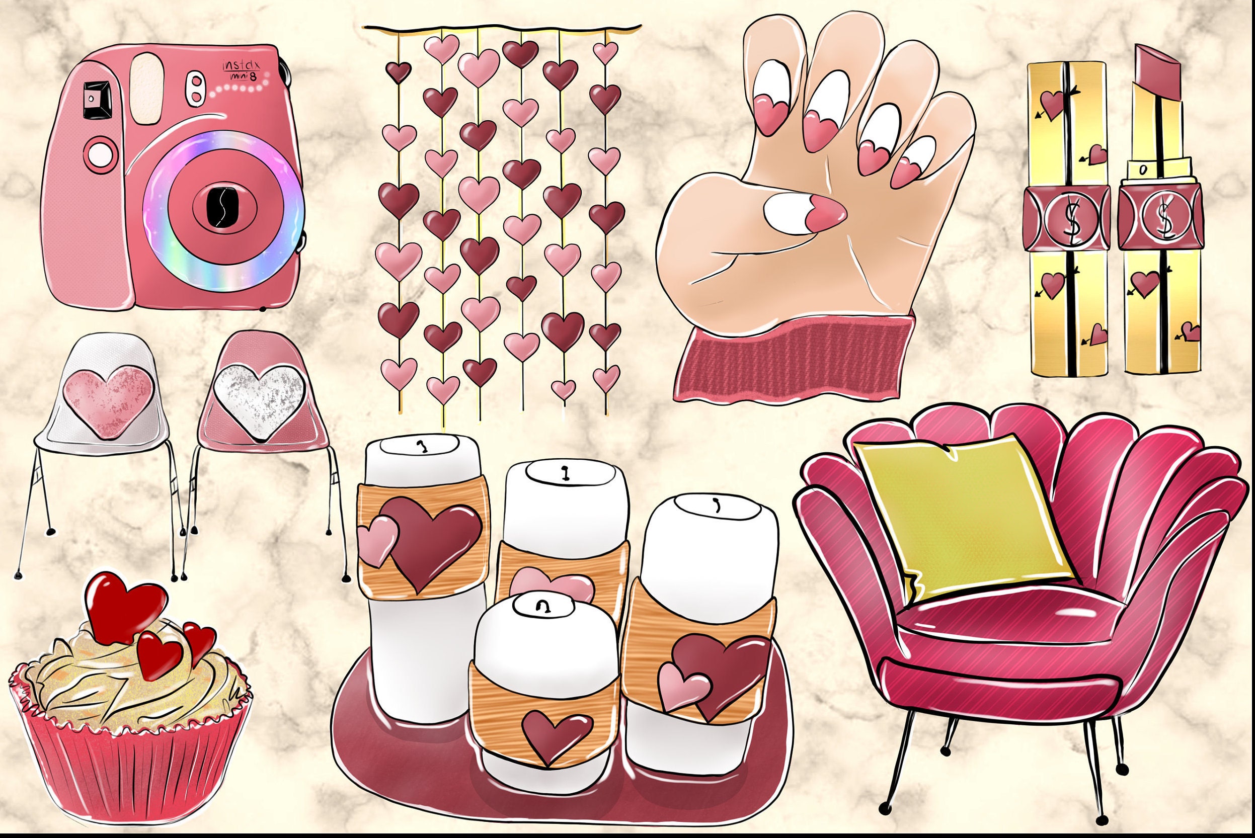 Pink Romance Illustration, Love Clipart, Fashion Sublimation, Planner ...