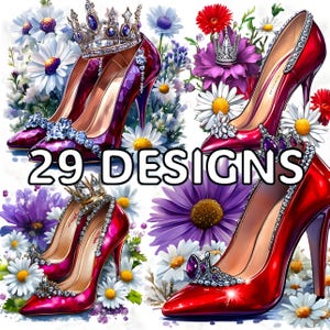 Watercolor Red Daisies High Heel Shoes Clipart: Floral PNG (digital ...