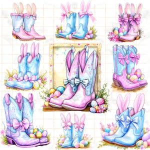 Howdy Easter PNG, 28 Western Cowboy Boots Bunny, Coquette Easter Clipart, Retro Easter Sublimation, Girly Country Easter Digital Download