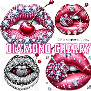 68 diamants cerise lèvres Clipart, PNG pour les lèvres paillettes rouges, lèvres strass, sublimation des lèvres glamour, art des lèvres de luxe, sublimation des lèvres à la mode DTF