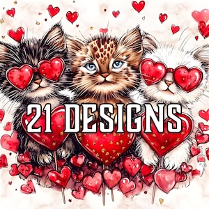 Chat png, 21 Png chat de la Saint-Valentin, Clipart Saint-Valentin, Saint-Valentin rétro Png, coeur d'amour Png, chats mignons Png, designs par sublimation