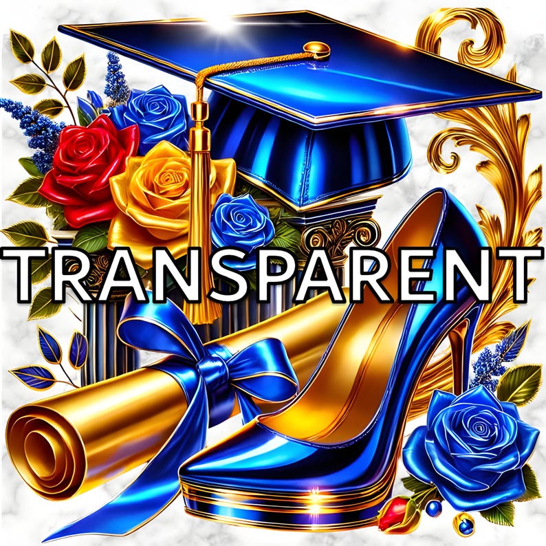 Blue Graduation Graphics Royal Blue Graduation Clipart: Heels, Caps, Diploma (PNG Digital ...