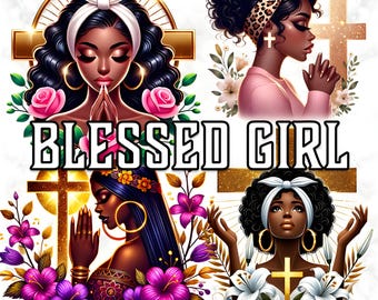 African American Praying Girl Clipart: Christian Art (Digital)