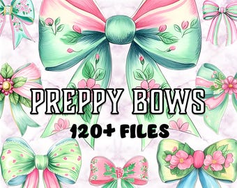 Watercolor Bow Clipart: 120+ Floral Preppy PNGs (Digital Download)