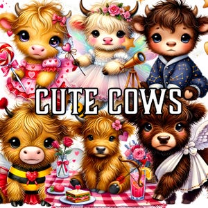 Schattige koe clipart, 79 Valentine Highland Cow PNG, baby koe sublimatie, liefde boerderij dieren kunst, kawaii koe digitaal, aquarel koe bundel