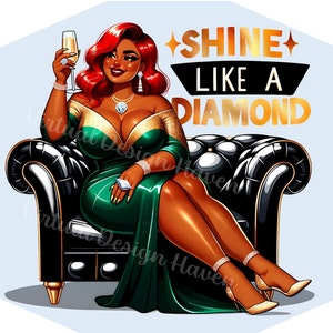 Elegante belleza africana de talla grande, ilustración de moda, dama glamorosa elegante con diamante, vestido de noche de lujo, descarga instantánea, uso comercial