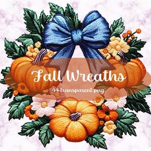 Pacchetto PNG di ghirlande autunnali ricamate, 44 ghirlande di zucca finte ricamate, clipart autunnali, disegni a sublimazione autunnali, uso commerciale