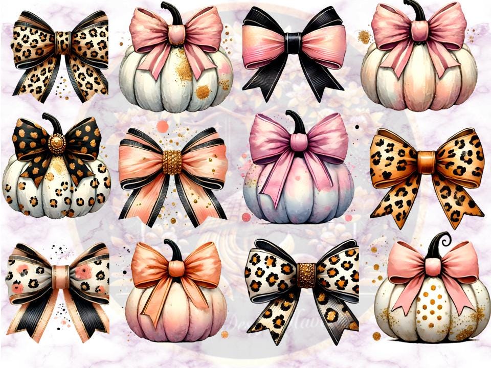 Watercolor Pumpkin Bow Clipart Set, Fall Coquette Graphics (digital ...
