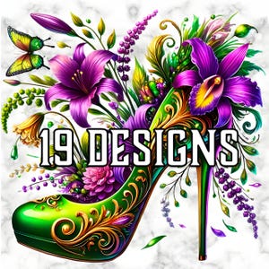 Karneval High Heels PNG Bundle, transparente Dateien, Blumen und Perlen Schuhkunst, Sublimationsdesigns, Karneval Party Clipart, kommerzielle Nutzung