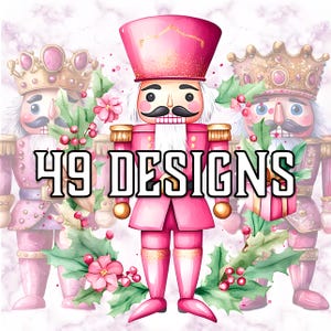 Watercolor Pink Nutcracker Clipart Bundle, Transparent PNG Files, Preppy Holiday Art, Christmas Crafts and Digital Designs, Commercial Use