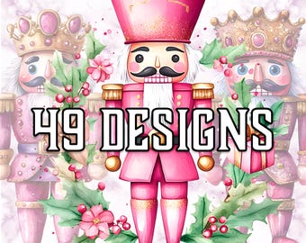 Watercolor Pink Nutcracker Clipart Bundle: Holiday PNG Files (Commercial Use)