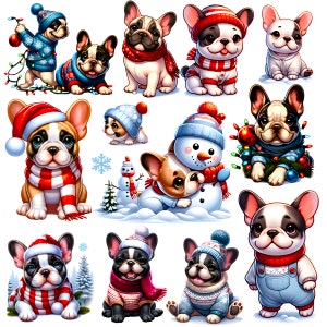 Süße französische Bulldogge Mega Bundle Clipart – Winter & Weihnachten, Teil 1, süßer Welpe, festliche Lichter, kommerzielle Nutzung, transparentes PNG, süßer Welpe