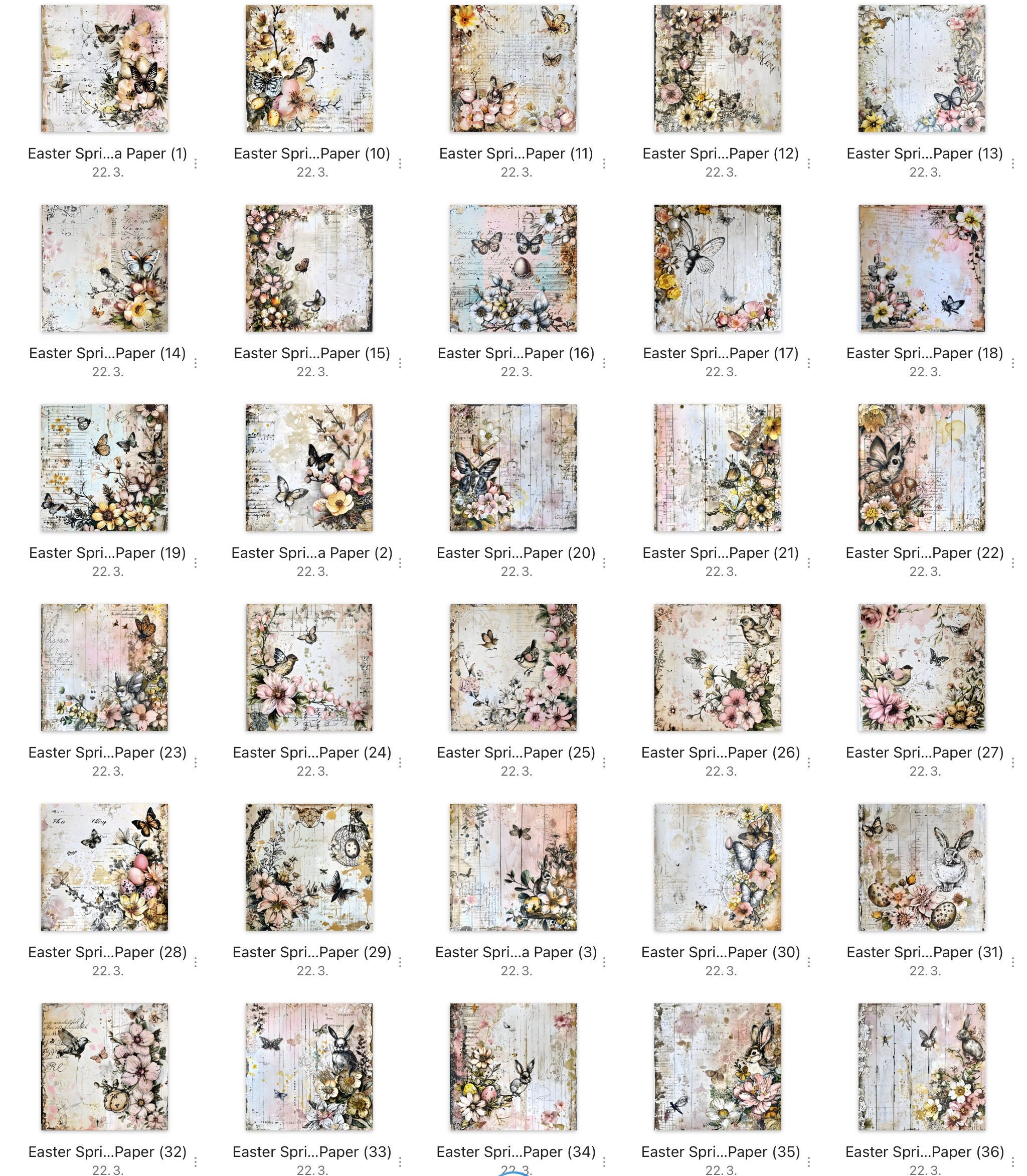 Vintage Easter Spring Digital Paper: Retro Ephemera Backgrounds (PNG ...