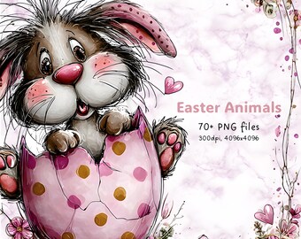 Watercolor Easter Clipart – Bunny & Spring Animals PNG Set (Digital Download)
