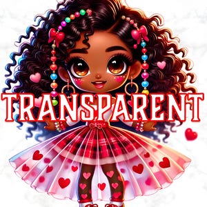 Clipart di ragazze di San Valentino, 31 adorabili bambole africane, adesivi per pianificatori digitali, artigianato per album di ritagli, disegni a sublimazione, mese orgoglioso dell'amore PNG