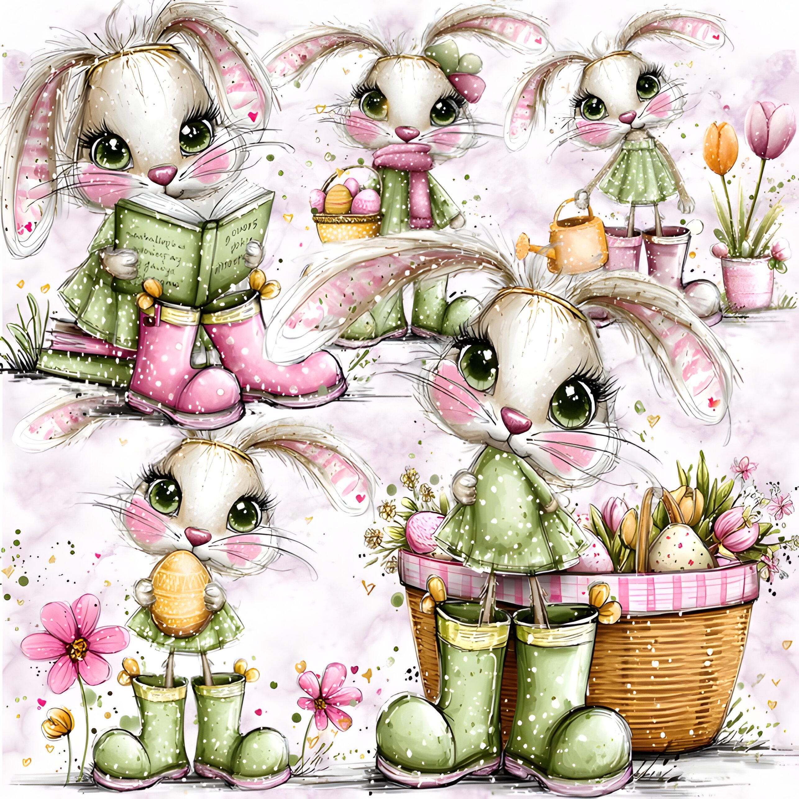 Watercolor Bunny Clipart Set – Easter Spring PNG Bundle (59 Files) - Etsy