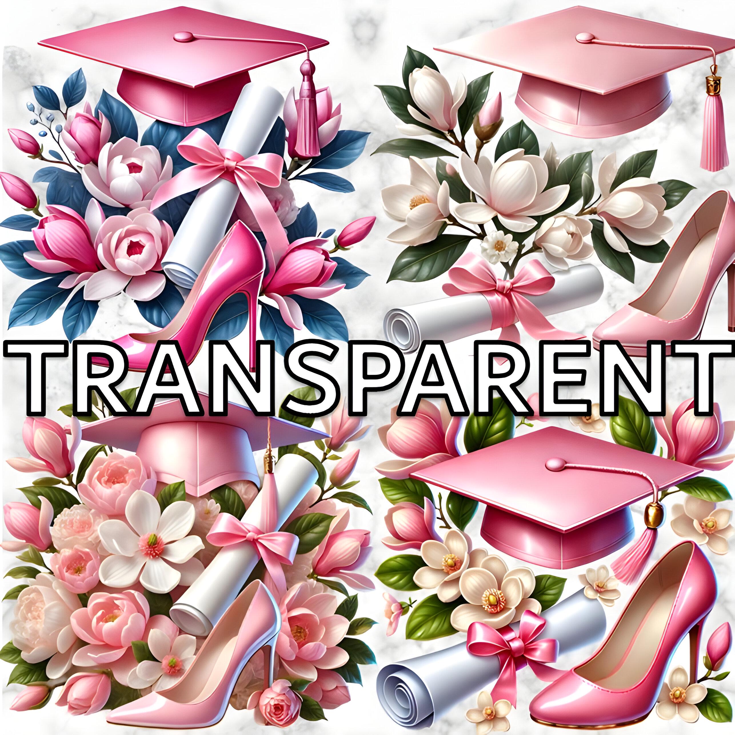 Pink Graduation Clipart PNG Bundle: Magnolia Floral Cap, Heels ...