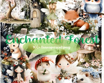 Paquete de imágenes prediseñadas del Bosque Encantado: Hadas y animales del bosque (más de 100 PNG)