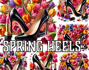 Clipart de tacones florales: Ilustración de moda primaveral (Arte digital)