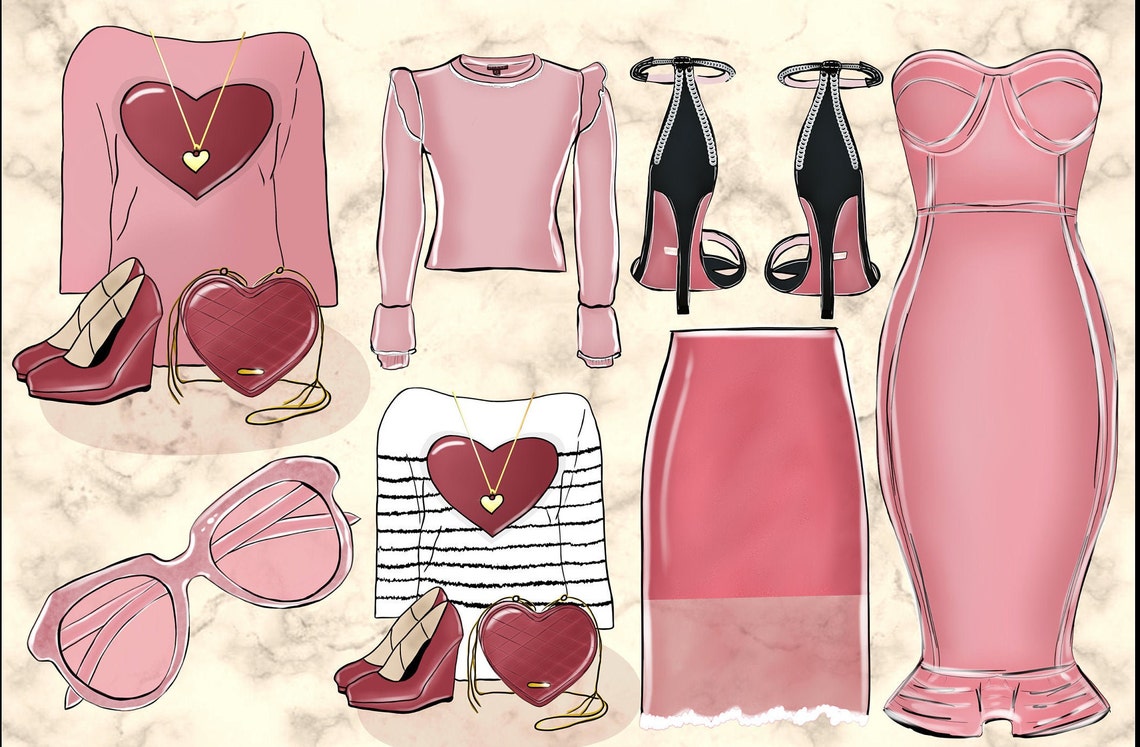 Pink Romance Illustration, Love Clipart, Fashion Sublimation, Planner ...