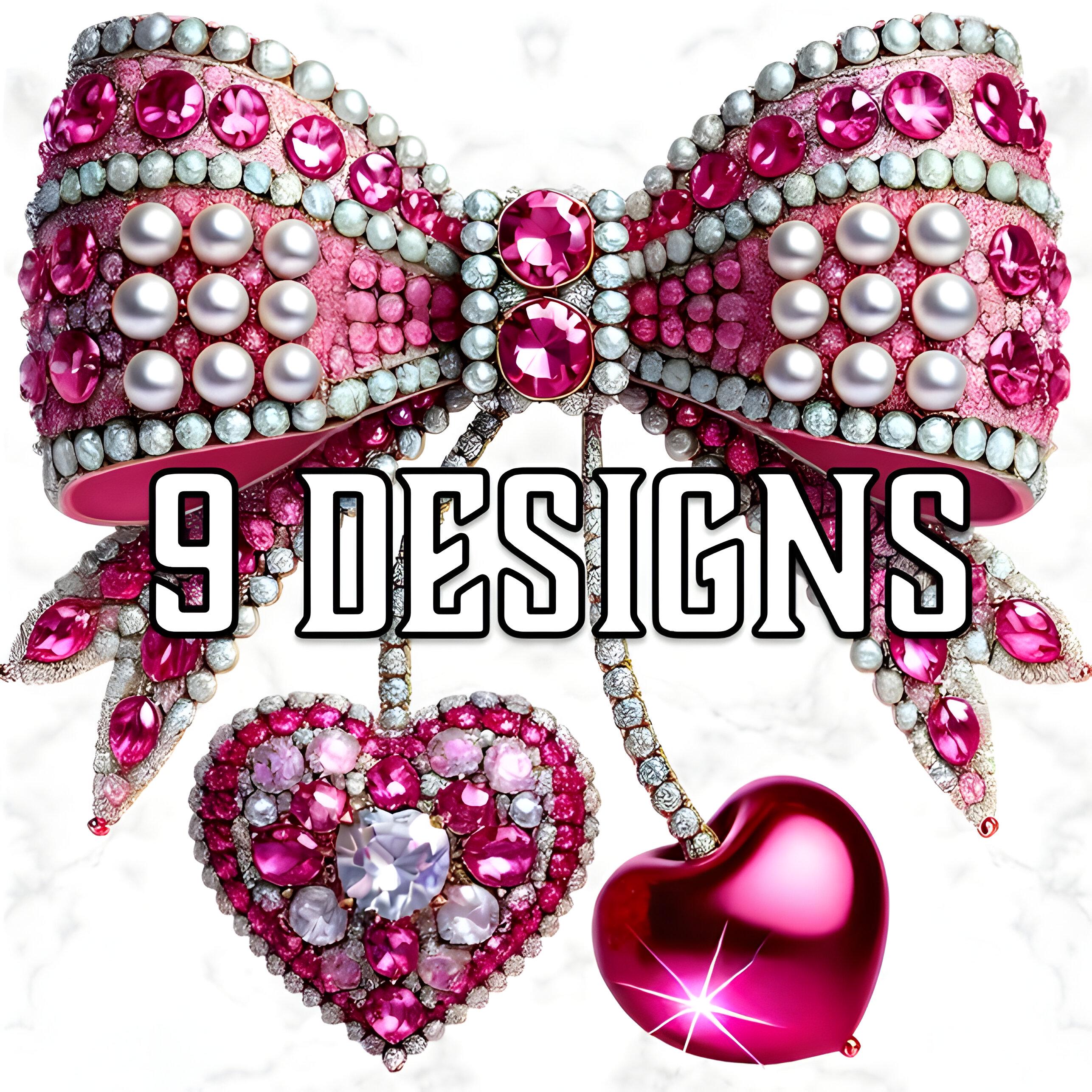 Luxe Diamond Cherry Bow Clipart – Pink Glam Crystal Bows PNG for Valentines, Weddings, Stickers & Procreate