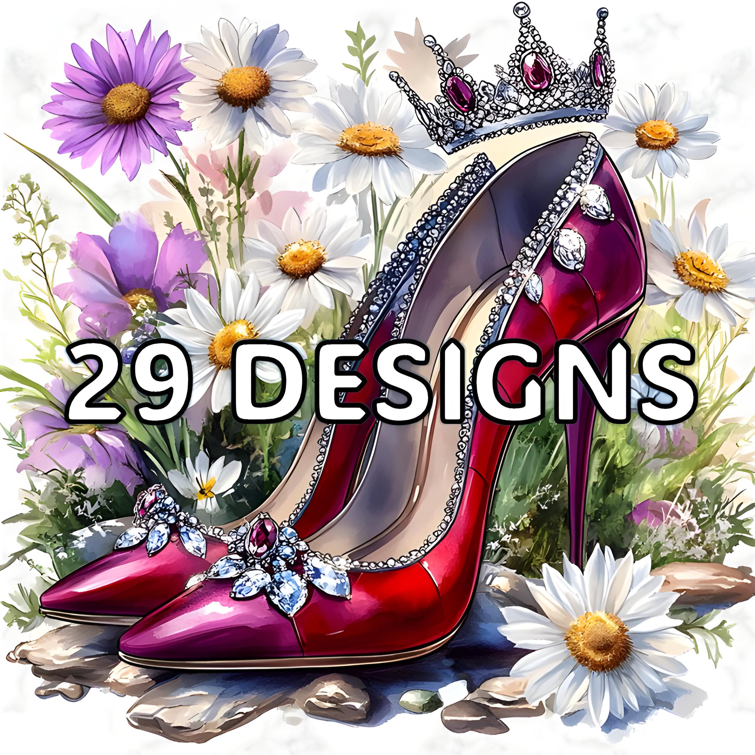 Watercolor Red Daisies High Heel Shoes Clipart: Floral PNG (digital ...