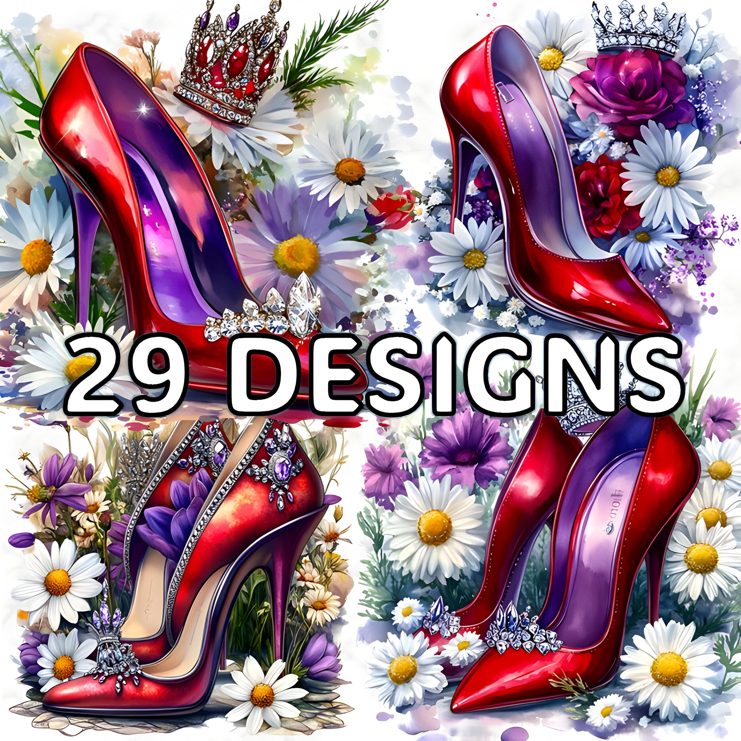 Watercolor Red Daisies High Heel Shoes Clipart: Floral PNG (digital ...