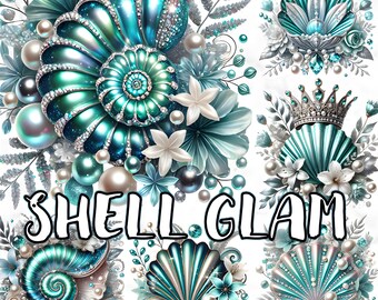Shell Clipart, 25 Tiffany Blue Ocean Graphics for Stickers, Mermaid Craft Elements for Planners & Print Projects