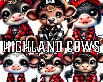 Highland Cow Clipart Bundle: Plaid Farm Animals (Digital PNG)