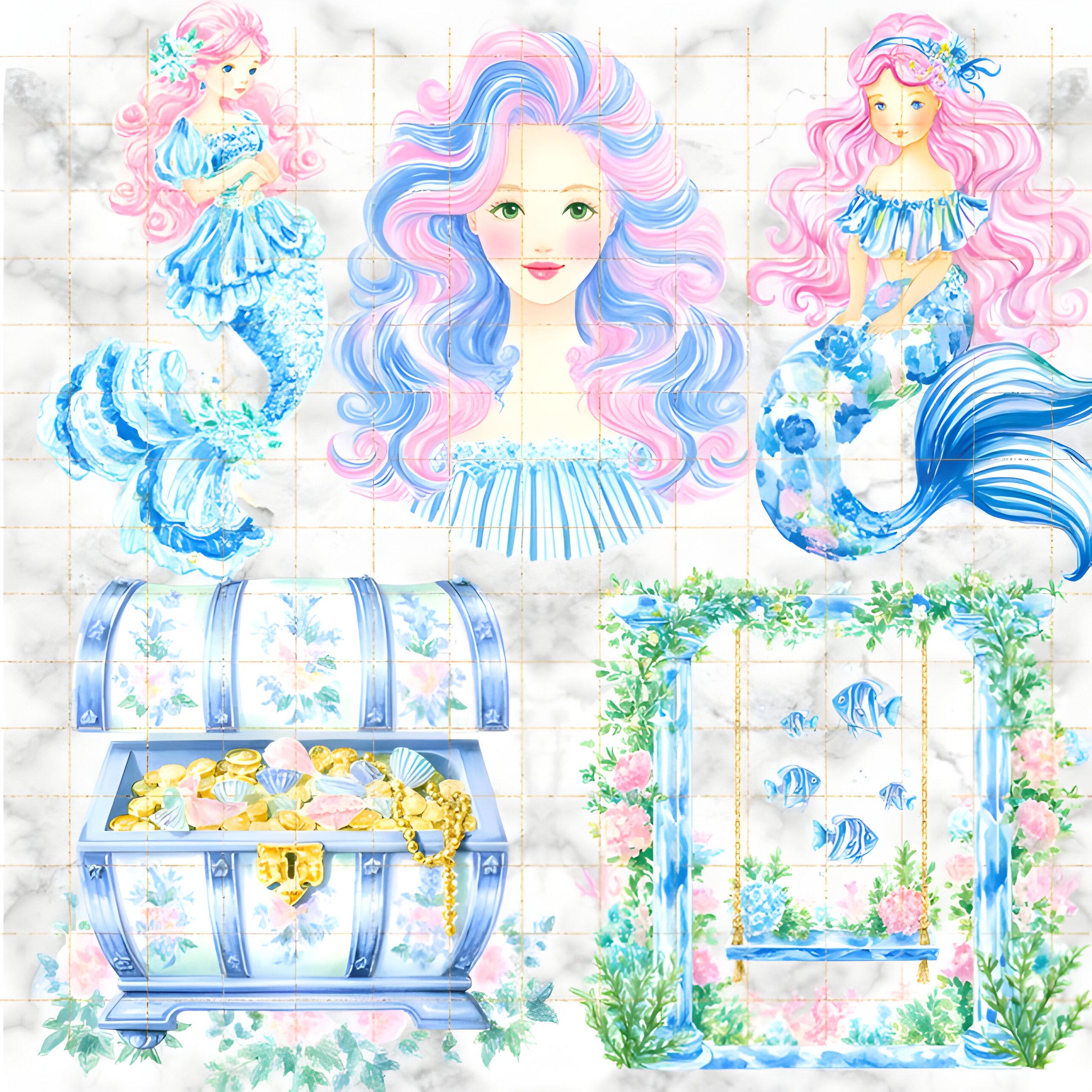 Watercolor Mermaid Clipart Bundle: Under the Sea Graphics (79 PNG) - Etsy