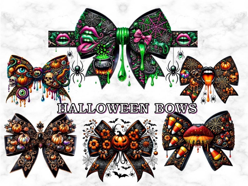 Add spooky fun to your projects with this Halloween bows clipart set. Features 46 digital designs including snakes, bats, and witches. Perfect for sublimation, crafts, and Halloween decor. Includes transparent PNG files for easy use