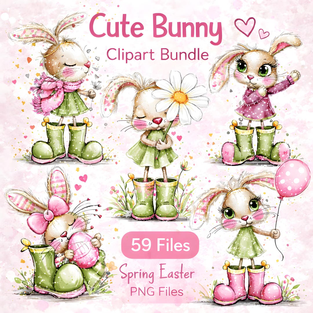 Watercolor Bunny Clipart Set – Easter Spring PNG Bundle (59 Files) - Etsy
