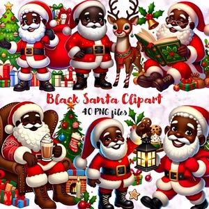 African Santa Clipart, 40 PNG Black Christmas PNG, Fantasia Clipart, Imagens Festivas, Férias de Inverno, Sublimação de Santa, Uso Comercial