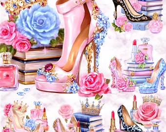 Luxury High Heels Clipart – Watercolor Glam Shoes & Beauty Fashion PNG Digital Stickers